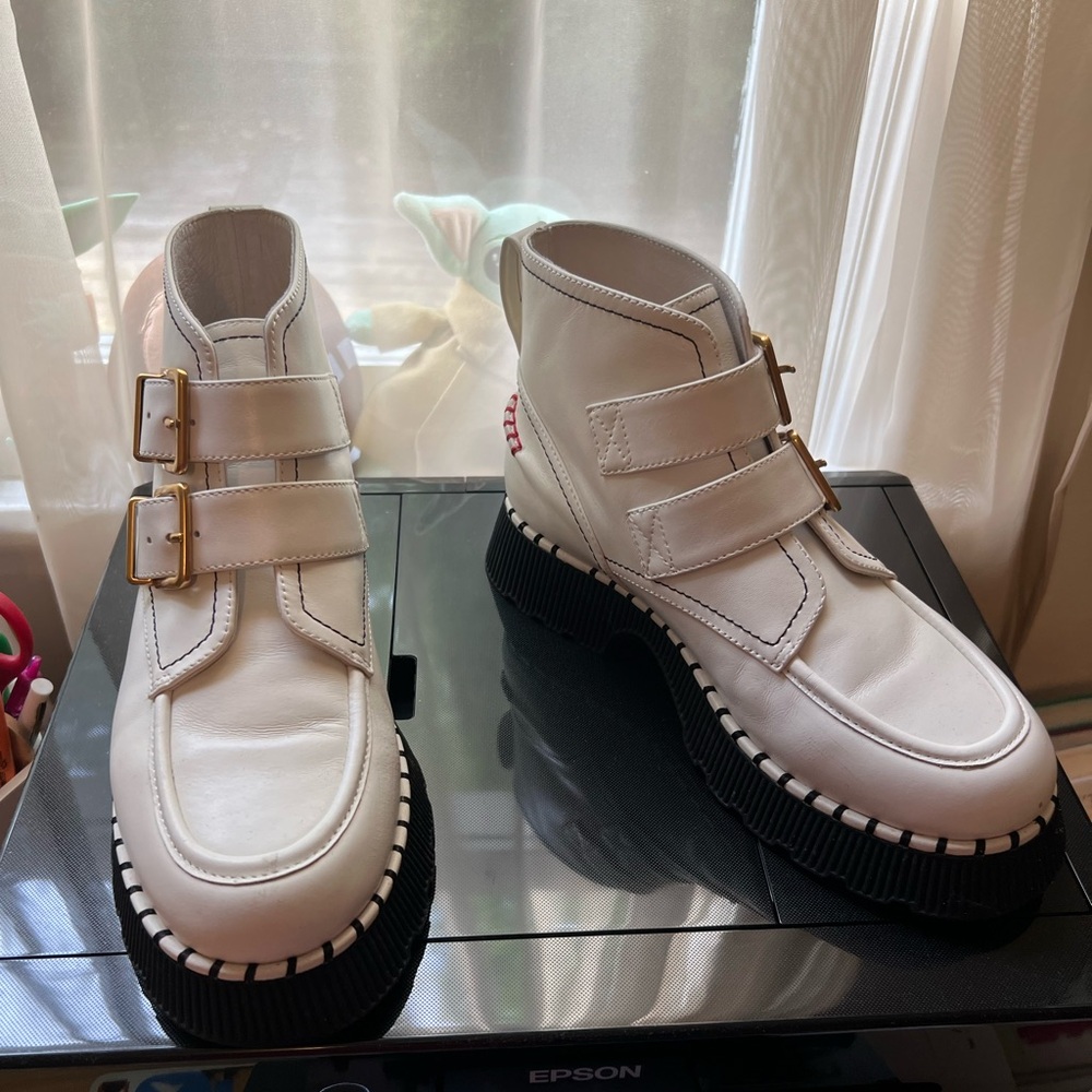 Charlotte Stone “Liam” White Women's Ankle Boots with Gold Accents